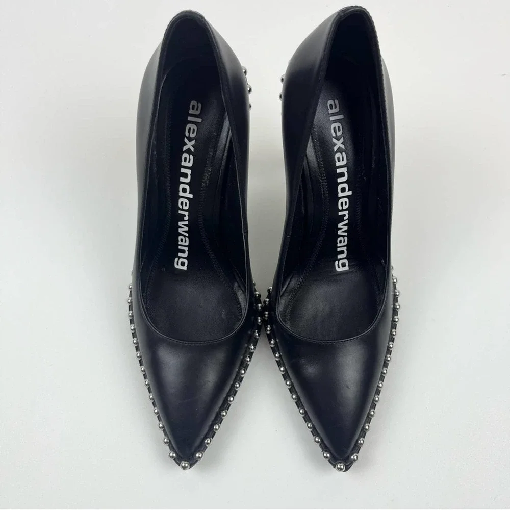 Alexander Wang Studded Black Pumps Pointed Toe Heel Leather Rie SZ 35 US 5 - Picture 4 of 13